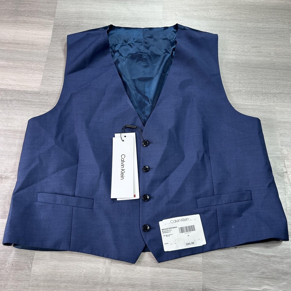 NEW Calvin Klein Suit Vest Mens XL Blue Wool Stretch X Slim Fit Formal Wedding